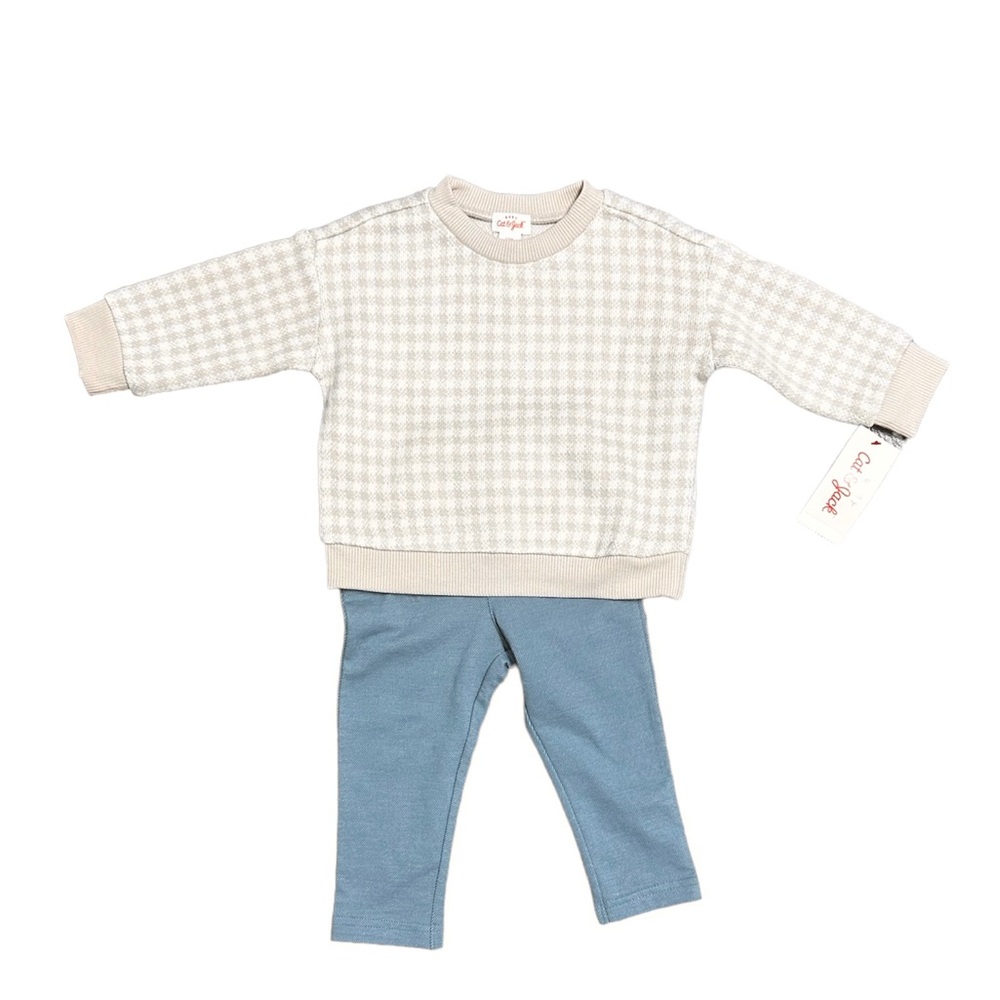NWT Baby Faux Gingham Sweater & Bottom Set - Cat & Jack Light Brown 12 months.